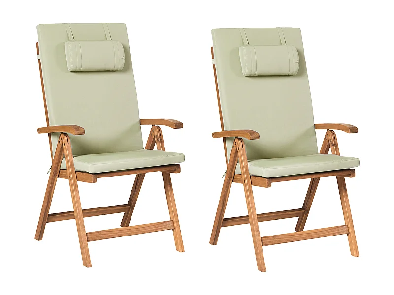 Lot de 2 chaises de jardin avec coussins JAVA PREMIUM Acacia Vert