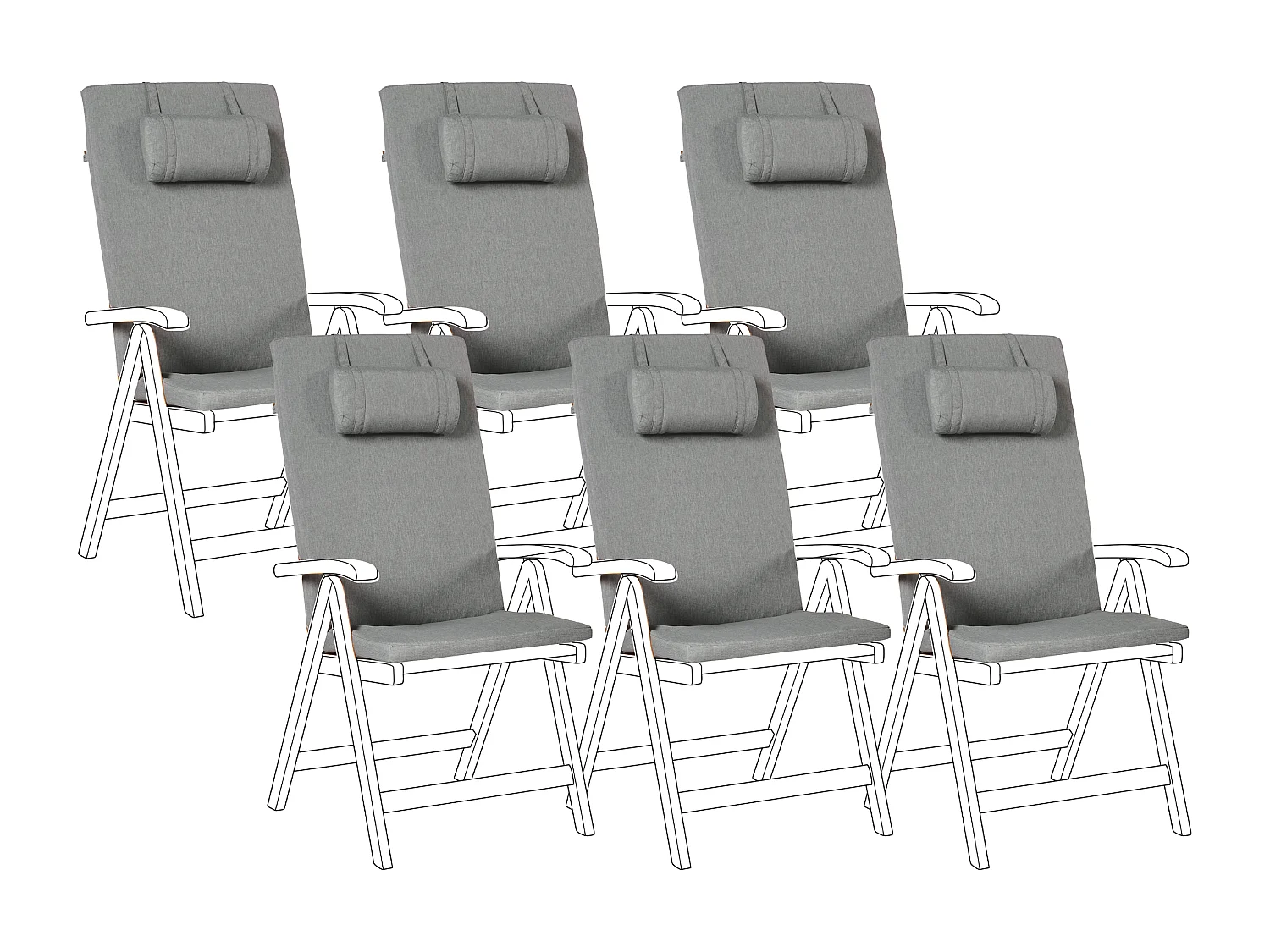 Lot de 6 coussins de jardin JAVA/AMANTEA PREMIUM 50 x 70 cm Mélange de gris