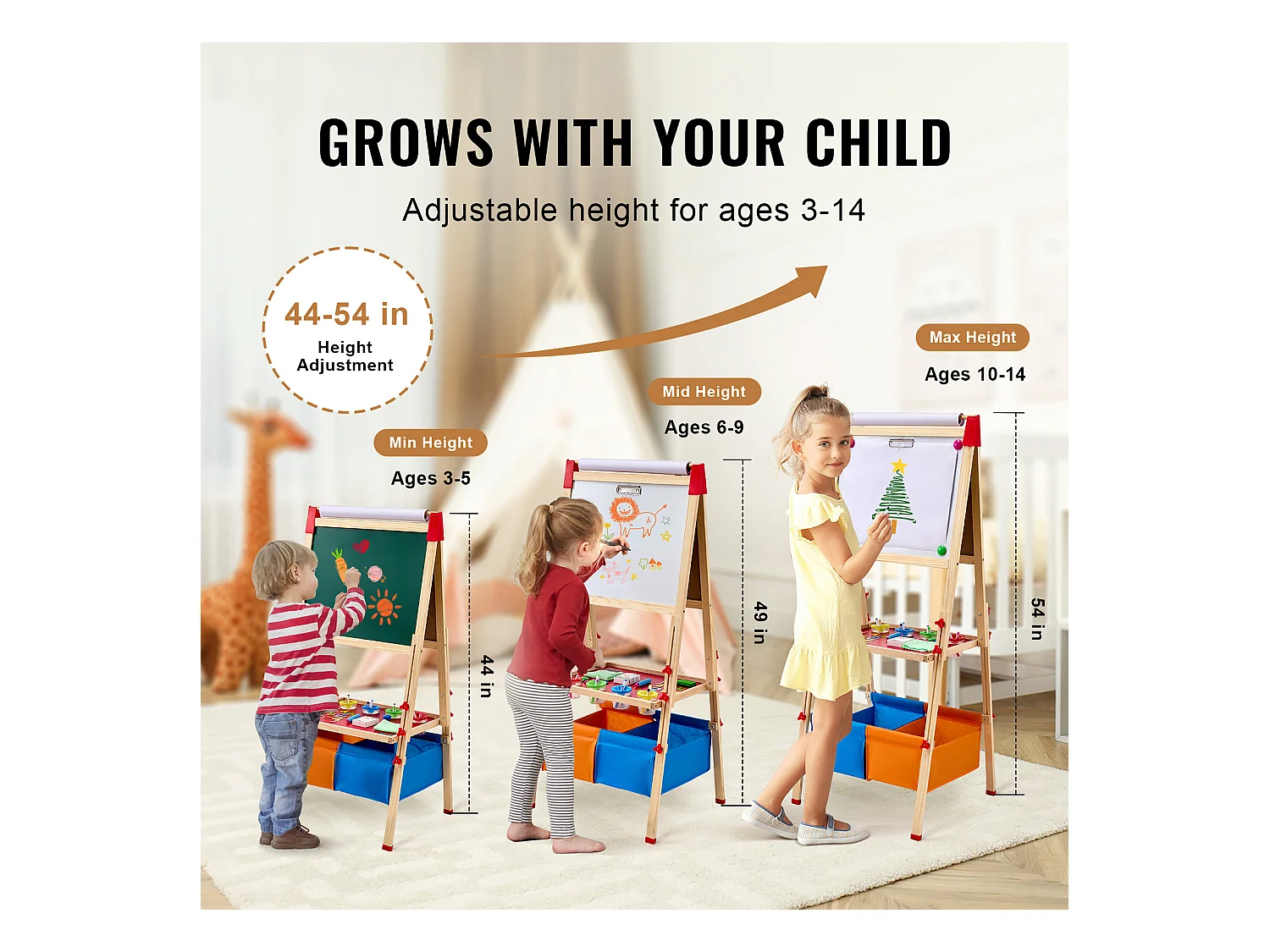 Chevalet d'Art SucceBuy, pour Enfants 3 en 1, Tableau Blanc Magnétique en Bois Double Face