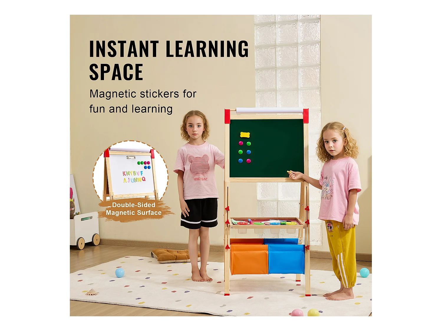 Chevalet d'Art SucceBuy, pour Enfants 3 en 1, Tableau Blanc Magnétique en Bois Double Face