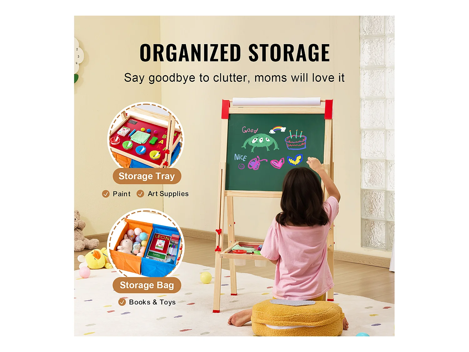 Chevalet d'Art SucceBuy, pour Enfants 3 en 1, Tableau Blanc Magnétique en Bois Double Face