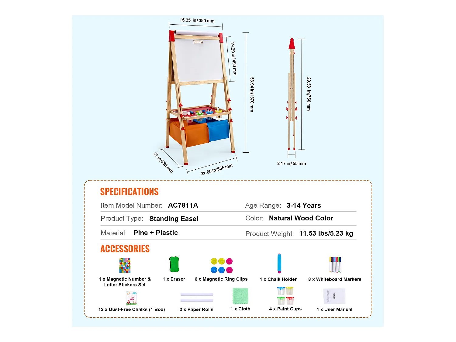 Kunststeun SucceBuy, 3-in-1 voor Kinderen, Magnetische Witte Plank van Hout met Dubbele Oppervlakte