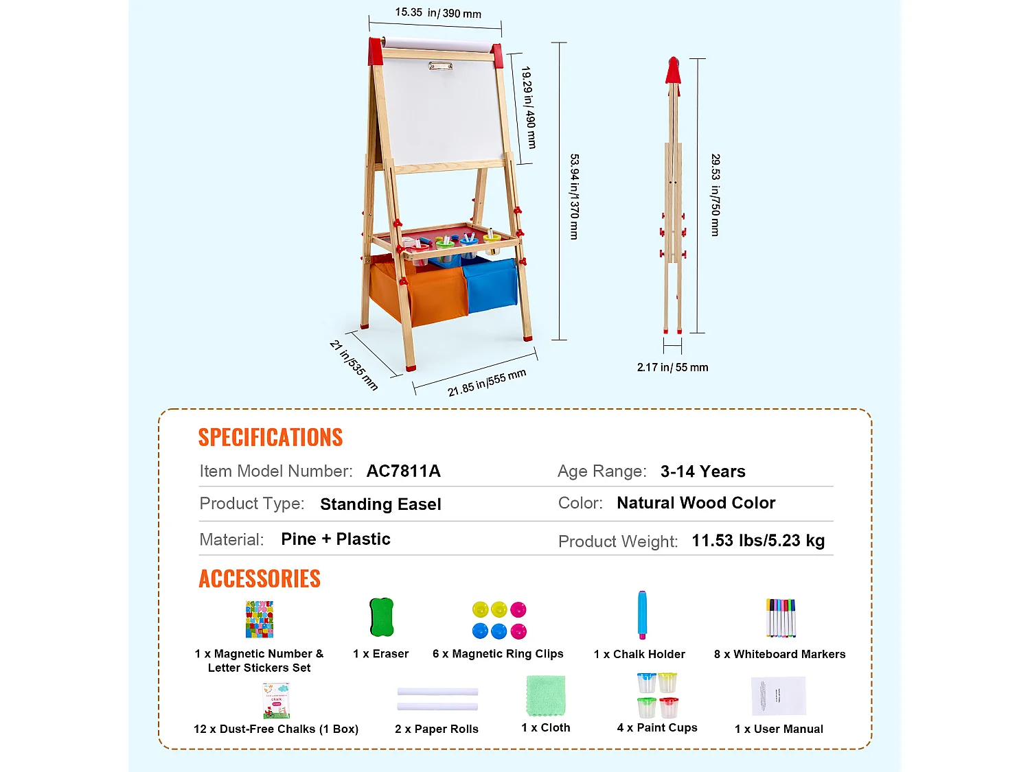 Kunststeun SucceBuy, 3-in-1 voor Kinderen, Magnetische Witte Plank van Hout met Dubbele Oppervlakte