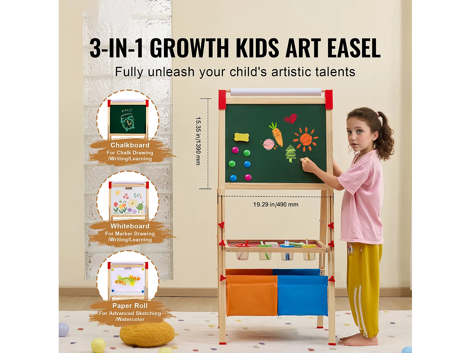 Kunststeun SucceBuy, 3-in-1 voor Kinderen, Magnetische Witte Plank van Hout met Dubbele Oppervlakte