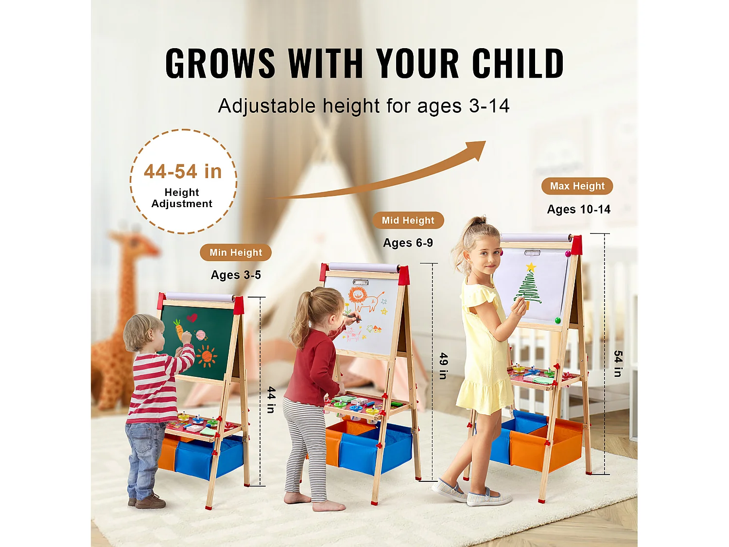 Kunststeun SucceBuy, 3-in-1 voor Kinderen, Magnetische Witte Plank van Hout met Dubbele Oppervlakte