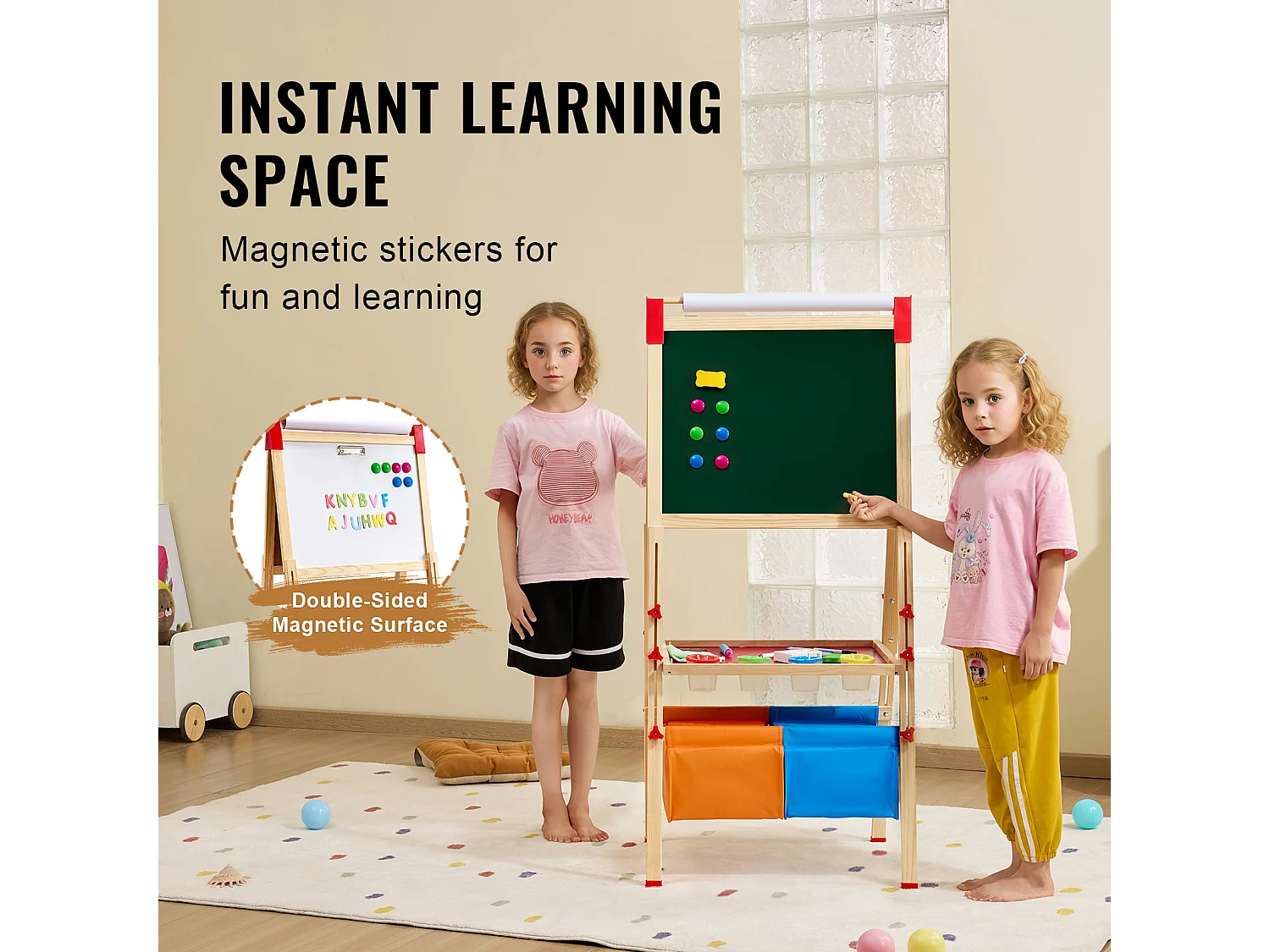 Kunststeun SucceBuy, 3-in-1 voor Kinderen, Magnetische Witte Plank van Hout met Dubbele Oppervlakte