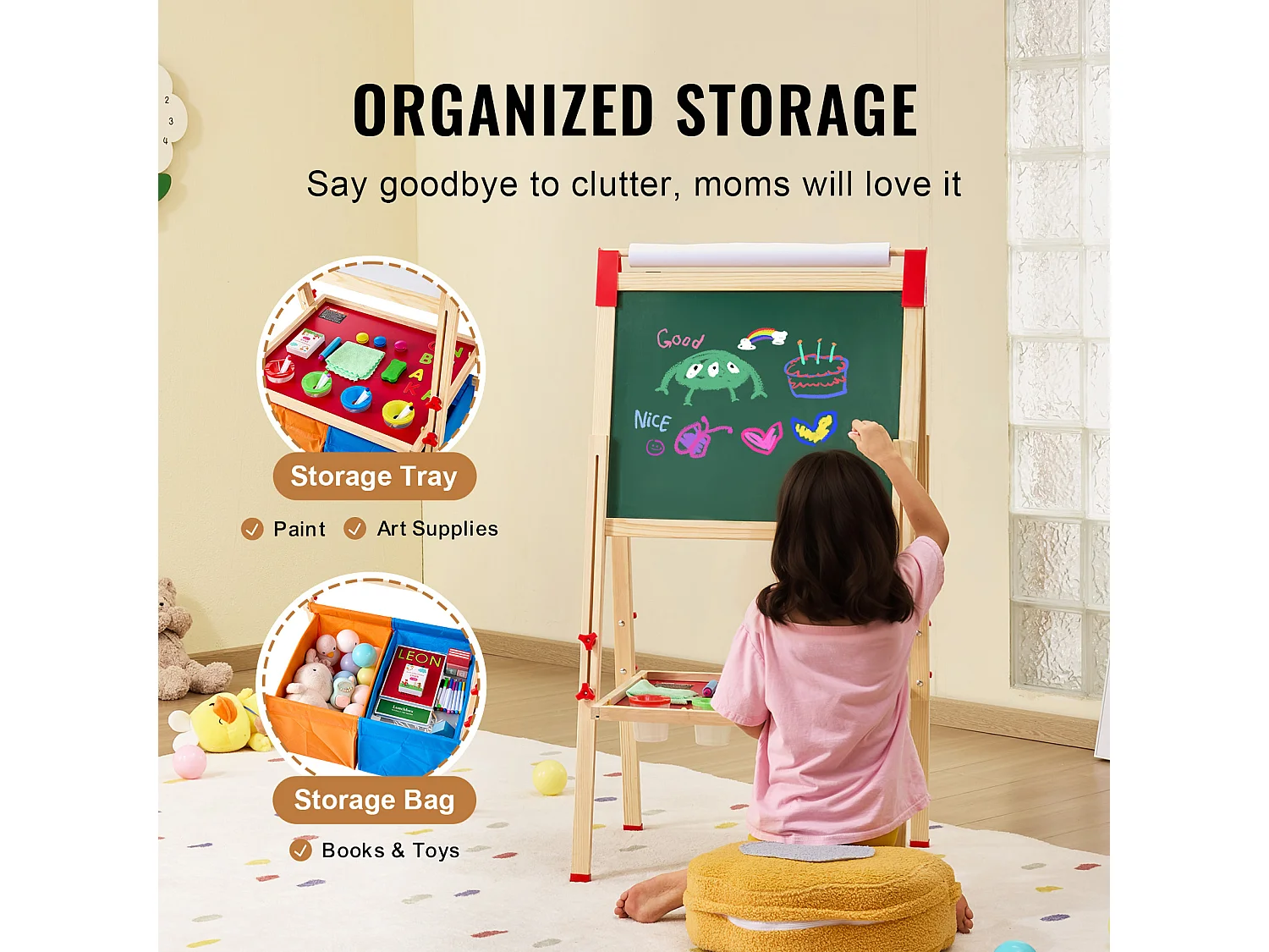 Kunststeun SucceBuy, 3-in-1 voor Kinderen, Magnetische Witte Plank van Hout met Dubbele Oppervlakte