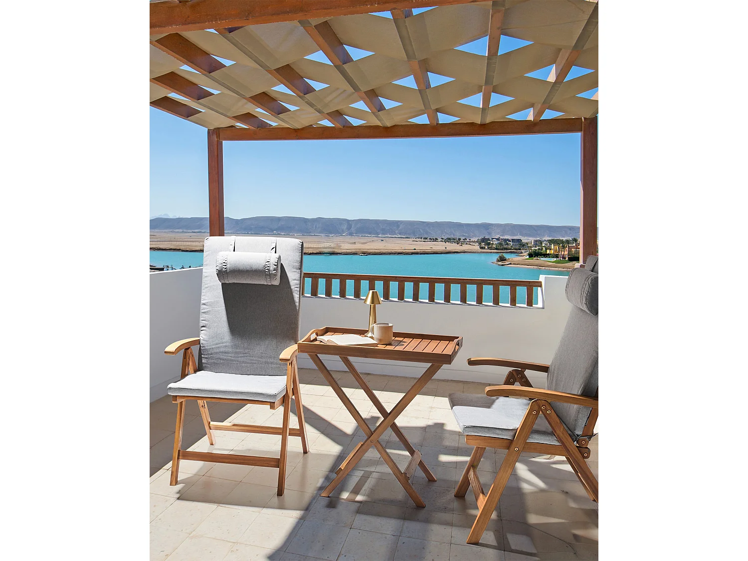 Lot de 2 chaises de jardin avec coussins JAVA PREMIUM Acacia Mélange de gris