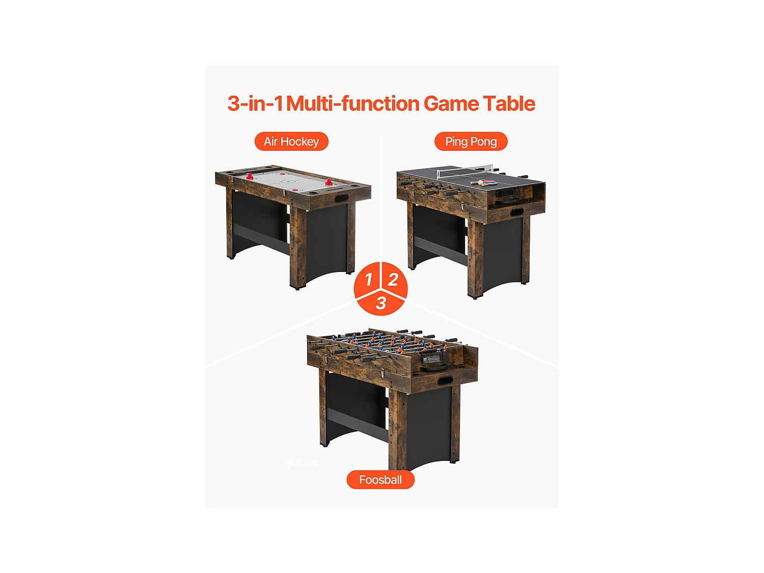 Airhockey-Tisch, SucceBuy 137 cm 3-in-1-Airhockey-Tisch mit Ping Pong für Zuhause und Büro