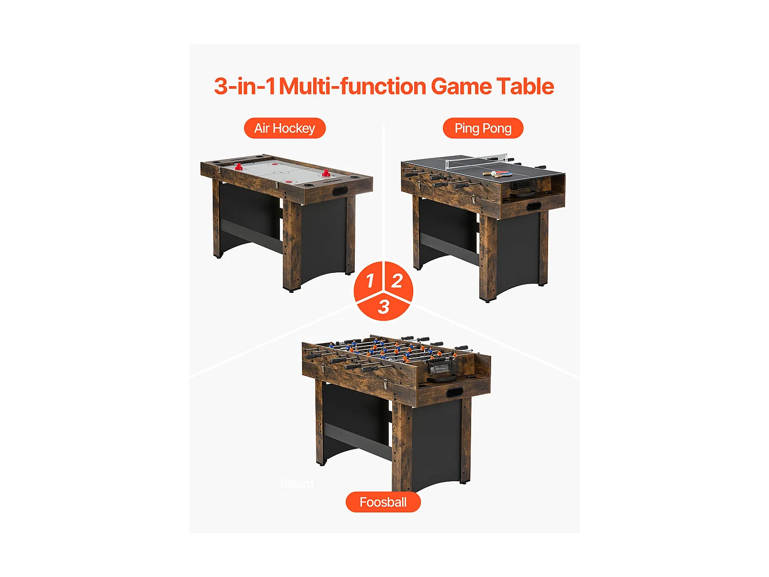 Table de Air Hockey, SucceBuy Table de Hockey sur Air 137 cm 3 en 1 avec Ping-Pong pour Maison et Bureau