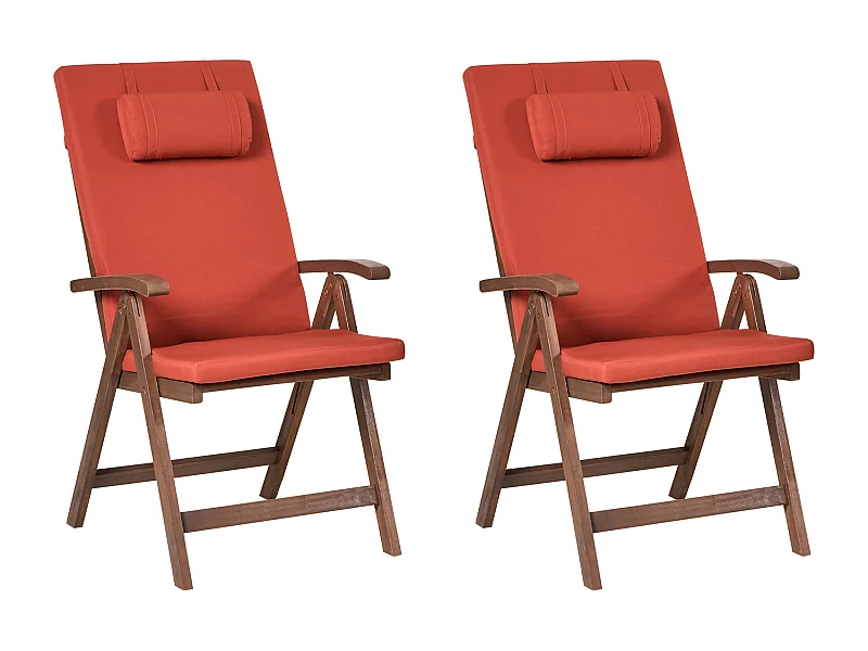 Lot de 2 chaises de jardin avec coussins AMANTEA PREMIUM Acacia Rouge