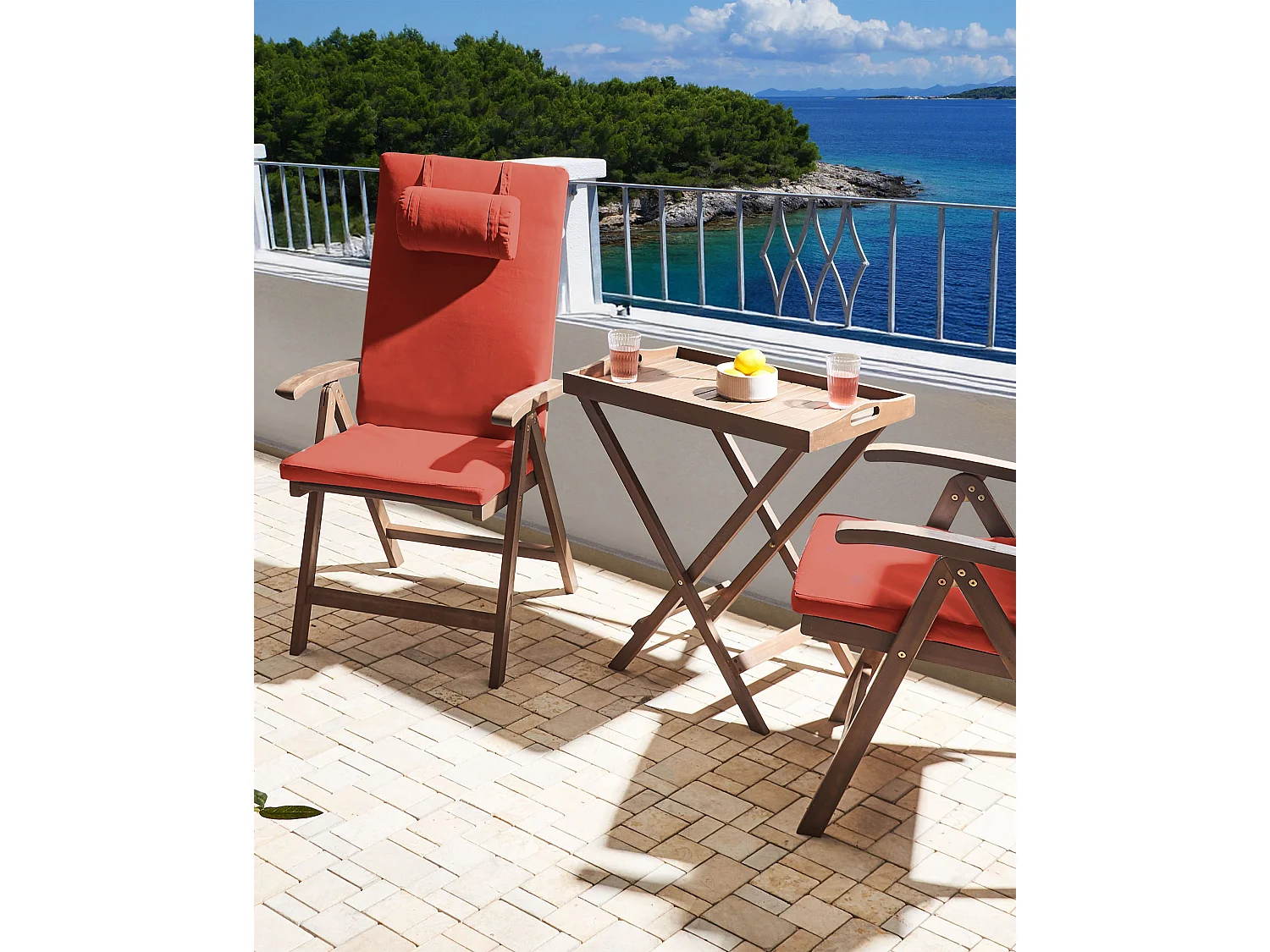 Lot de 2 chaises de jardin avec coussins AMANTEA PREMIUM Acacia Rouge