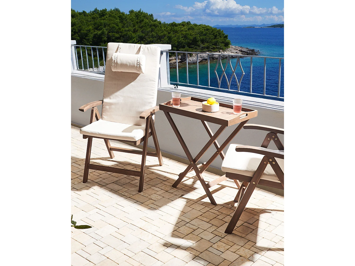 Lot de 2 chaises de jardin avec coussins AMANTEA PREMIUM Acacia Beige clair