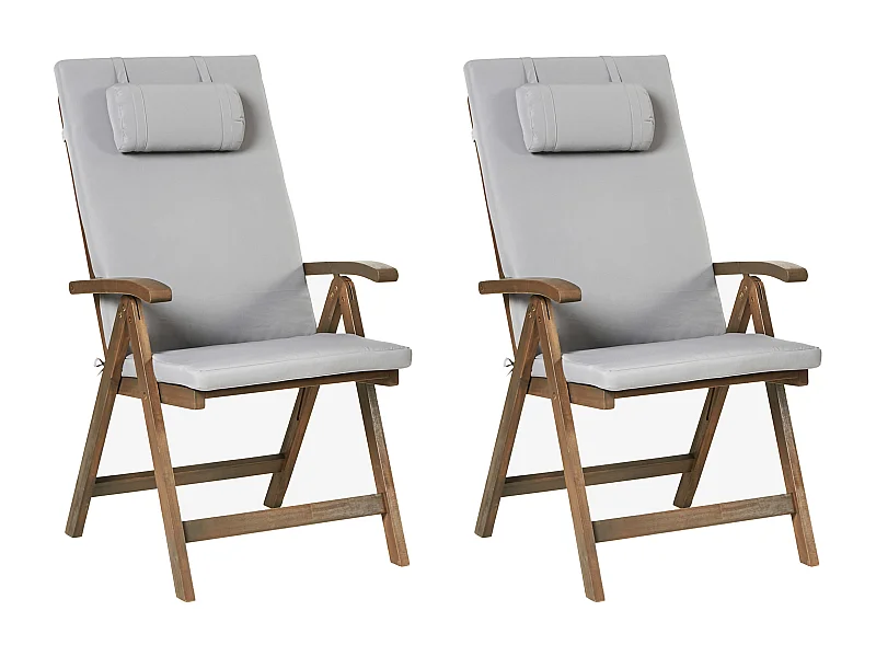 Lot de 2 chaises de jardin avec coussins AMANTEA PREMIUM Acacia Gris clair