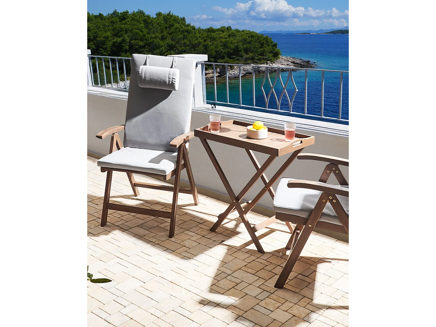 Lot de 2 chaises de jardin avec coussins AMANTEA PREMIUM Acacia Gris clair