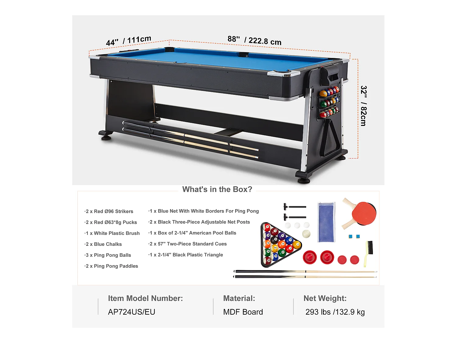 Table de Air Hockey, SucceBuy Table Multi-Jeux Pivotante pour Billard, Air Hockey et Tennis de Table