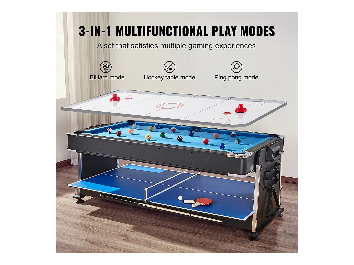 Table de Air Hockey, SucceBuy Table Multi-Jeux Pivotante pour Billard, Air Hockey et Tennis de Table