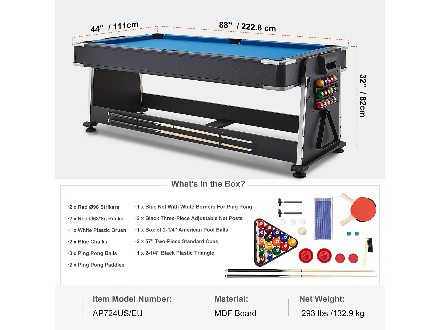Table de Air Hockey, SucceBuy Table Multi-Jeux Pivotante pour Billard, Air Hockey et Tennis de Table
