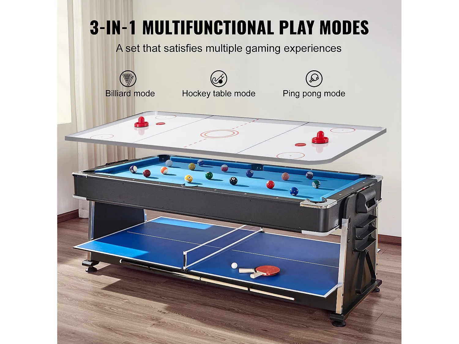 Table de Air Hockey, SucceBuy Table Multi-Jeux Pivotante pour Billard, Air Hockey et Tennis de Table