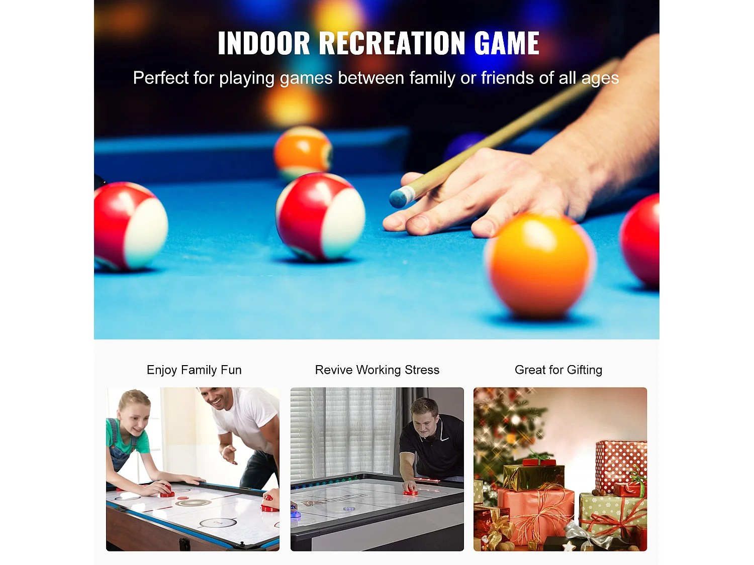 Table de Air Hockey, SucceBuy Table Multi-Jeux Pivotante pour Billard, Air Hockey et Tennis de Table