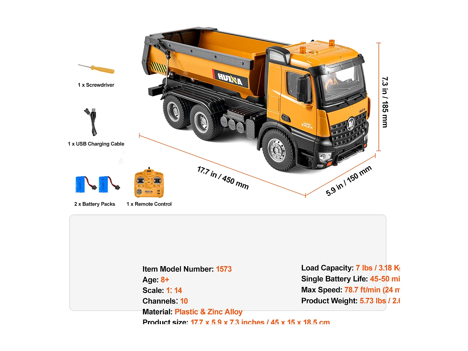 Brinquedo de Veículo de Construção, SucceBuy 10CH 1:14 Camião Basculante de Controlo Remoto, Veículo de Construção de Controlo Remoto