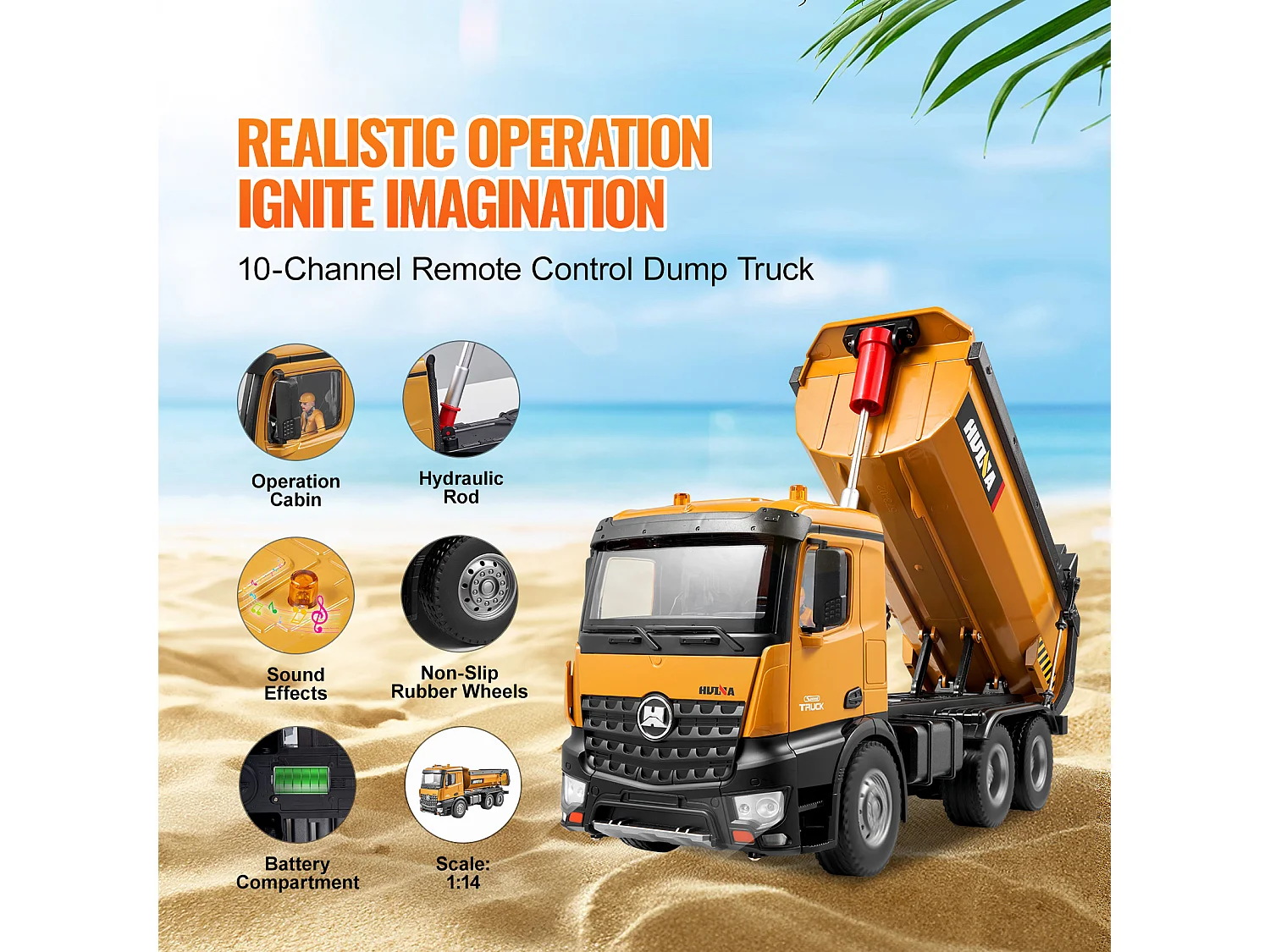 Brinquedo de Veículo de Construção, SucceBuy 10CH 1:14 Camião Basculante de Controlo Remoto, Veículo de Construção de Controlo Remoto