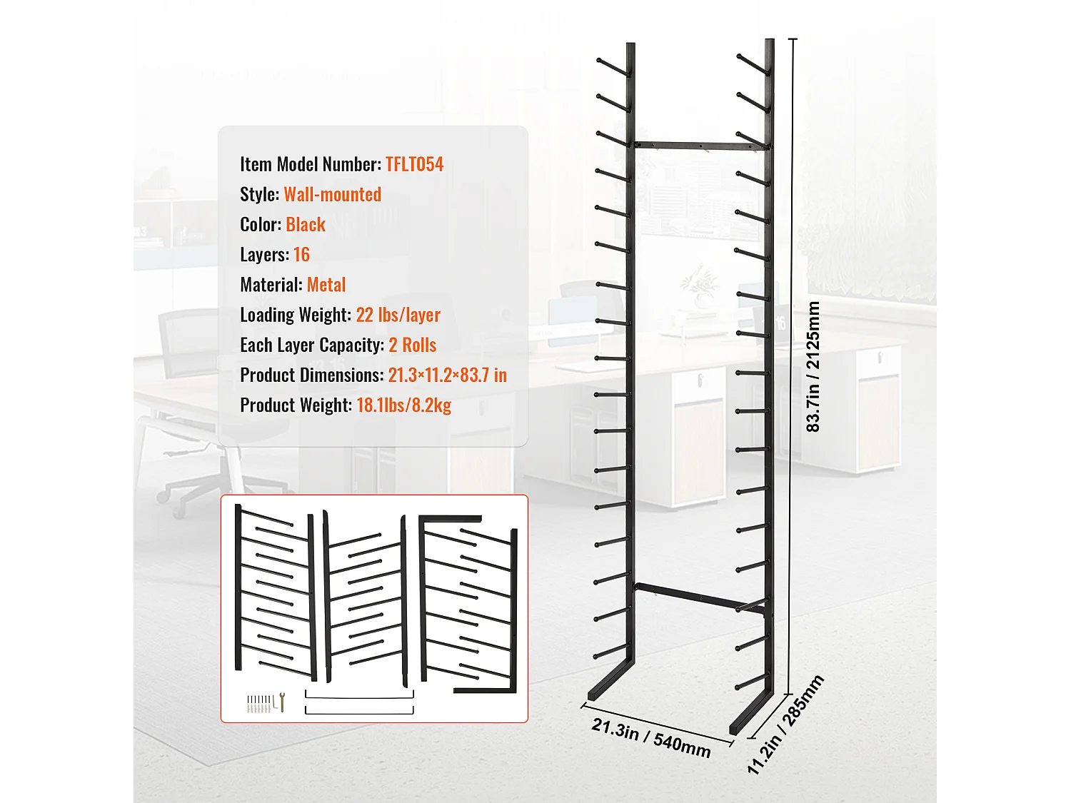 Estantería de Almacenamiento SucceBuy de 16 Niveles, Fijación a la Pared para una Organización Eficaz de los Documentos