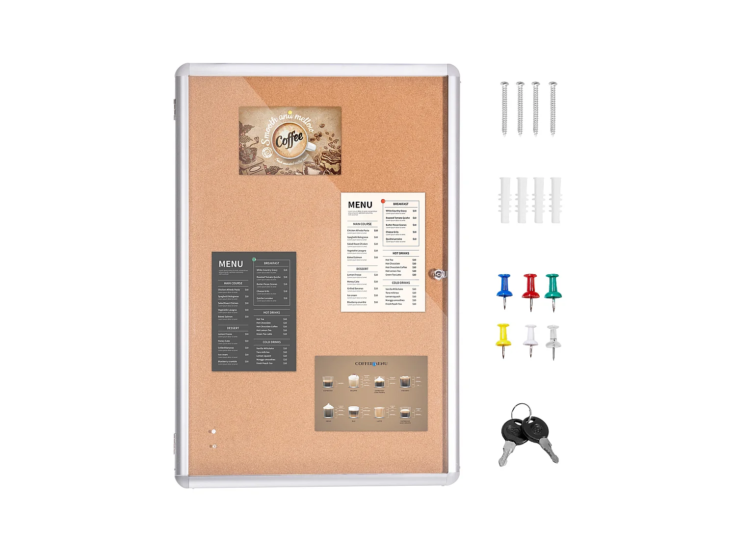 Tableau en Liège SucceBuy Tableau en Liège Verrouillable 91.44cm x 60.96cm avec Cadre en Aluminium – Tableau d'Affichage Fermé