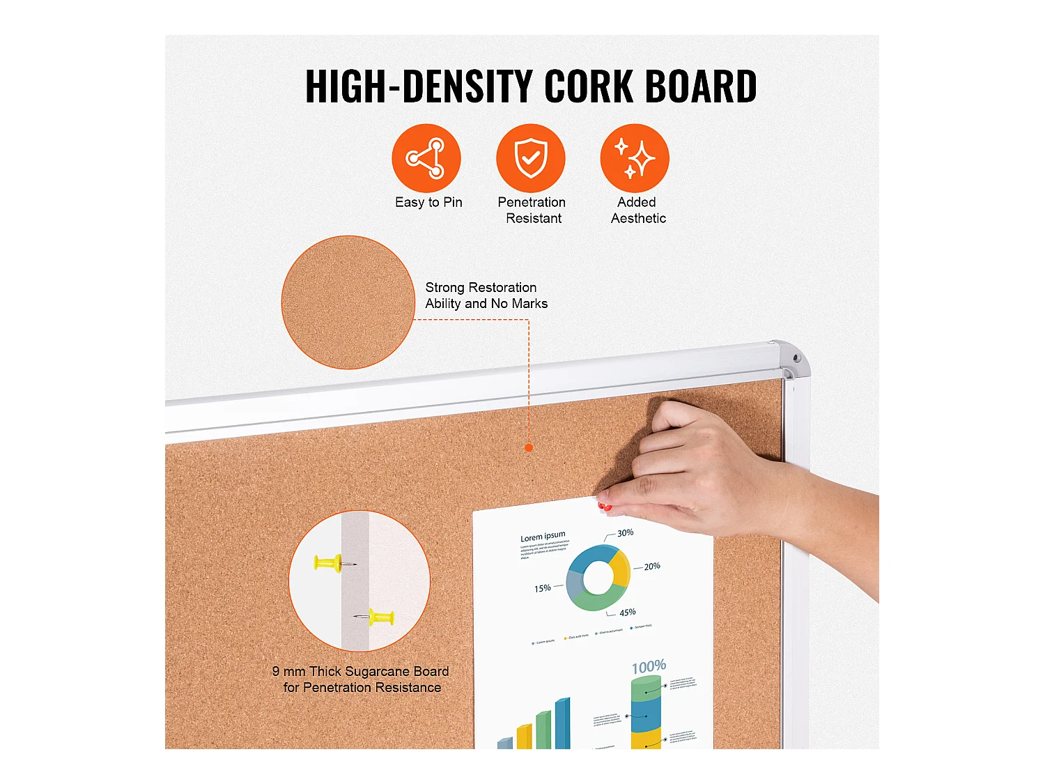 Tableau en Liège SucceBuy Tableau en Liège Verrouillable 91.44cm x 60.96cm avec Cadre en Aluminium – Tableau d'Affichage Fermé