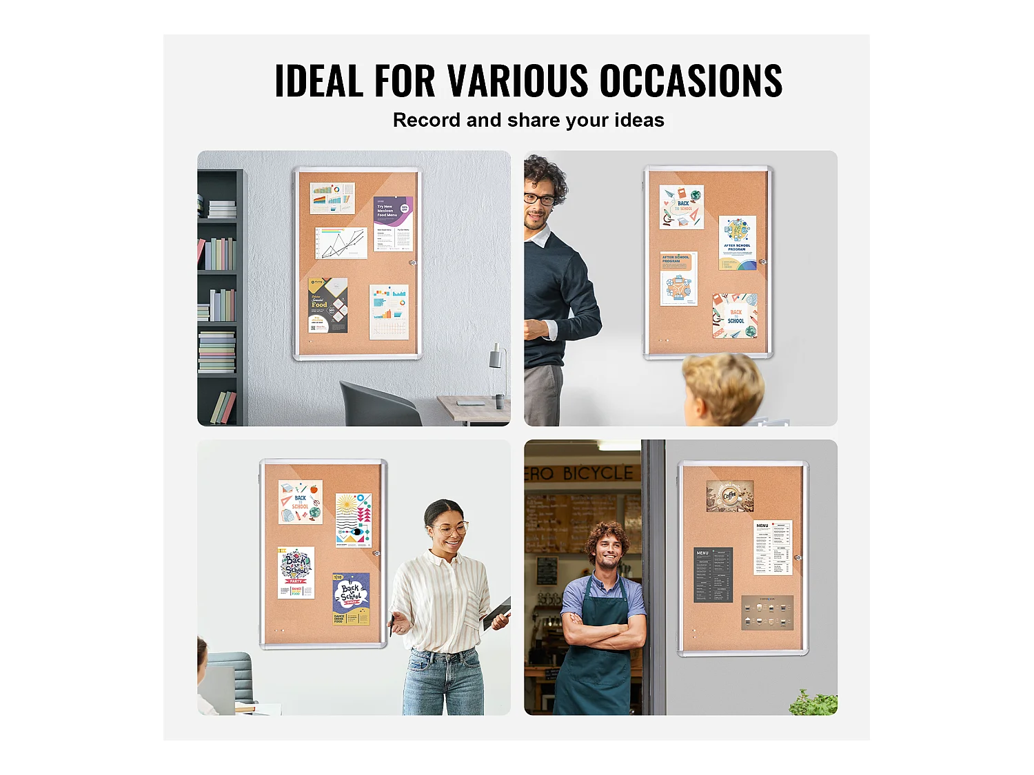 Tableau en Liège SucceBuy Tableau en Liège Verrouillable 91.44cm x 60.96cm avec Cadre en Aluminium – Tableau d'Affichage Fermé