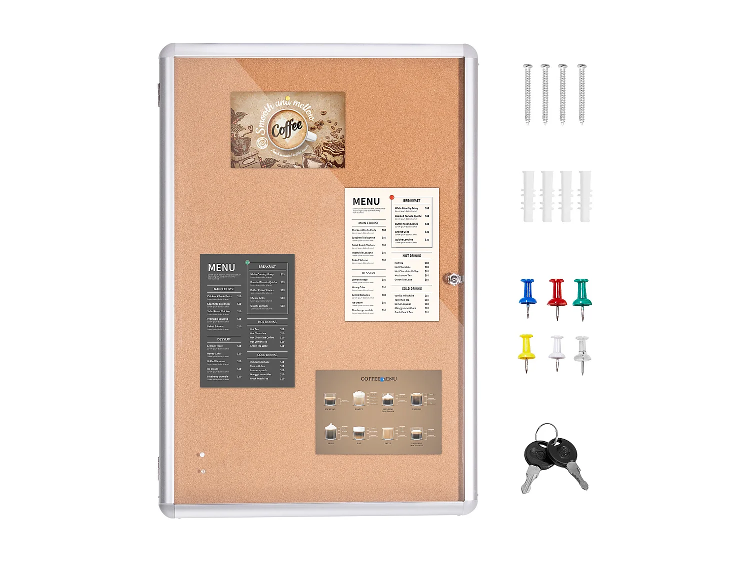 Tableau en Liège SucceBuy Tableau en Liège Verrouillable 91.44cm x 60.96cm avec Cadre en Aluminium – Tableau d'Affichage Fermé