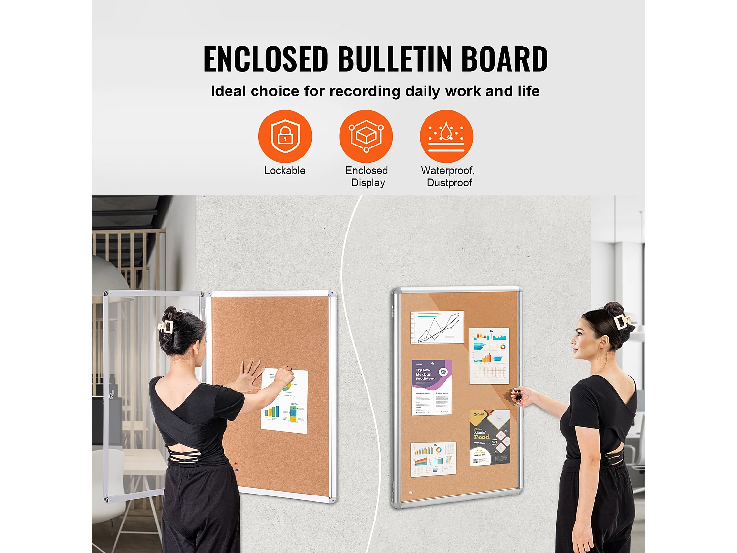 Tableau en Liège SucceBuy Tableau en Liège Verrouillable 91.44cm x 60.96cm avec Cadre en Aluminium – Tableau d'Affichage Fermé