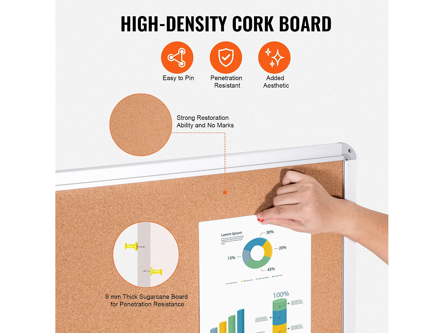 Tableau en Liège SucceBuy Tableau en Liège Verrouillable 91.44cm x 60.96cm avec Cadre en Aluminium – Tableau d'Affichage Fermé