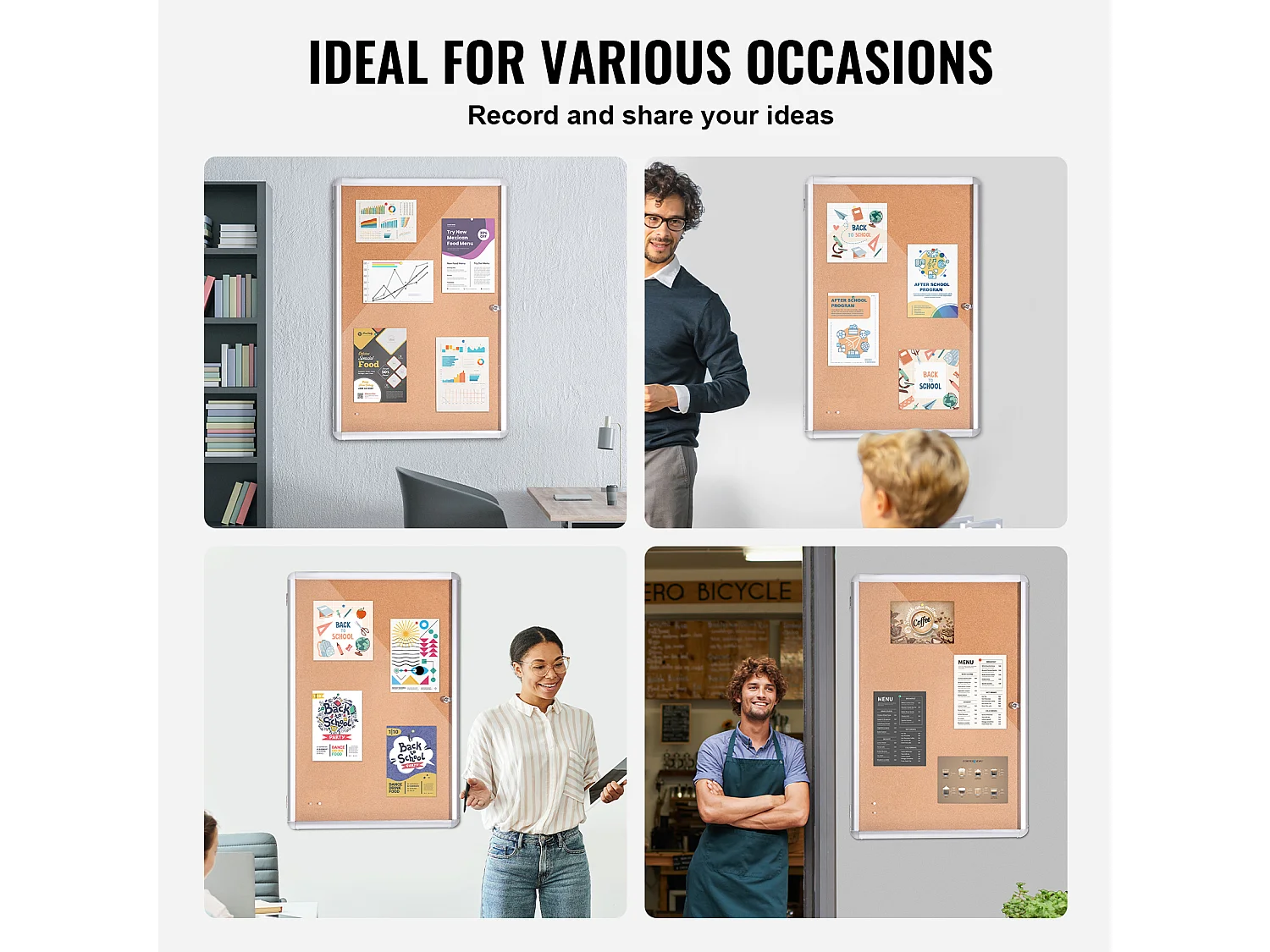 Tableau en Liège SucceBuy Tableau en Liège Verrouillable 91.44cm x 60.96cm avec Cadre en Aluminium – Tableau d'Affichage Fermé