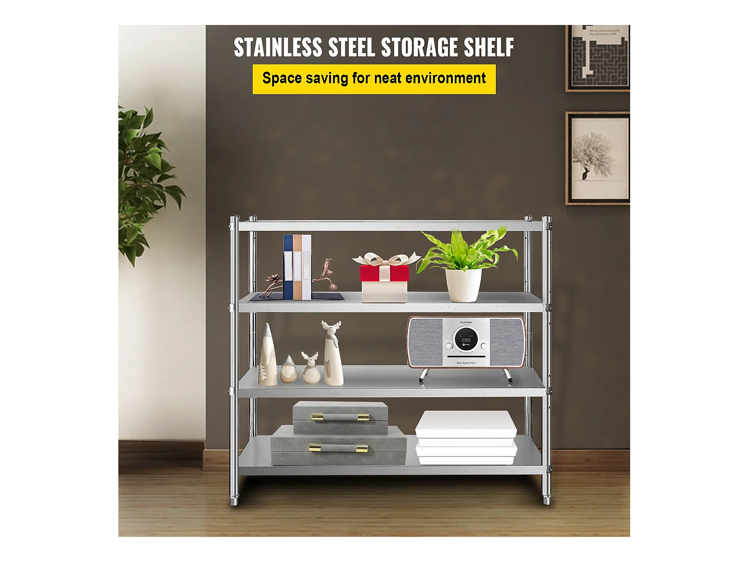 Étagère de Rangement SucceBuy Réglable à 4 Niveaux en Acier Inoxydable, Étagère Robuste, Hauteur Réglable