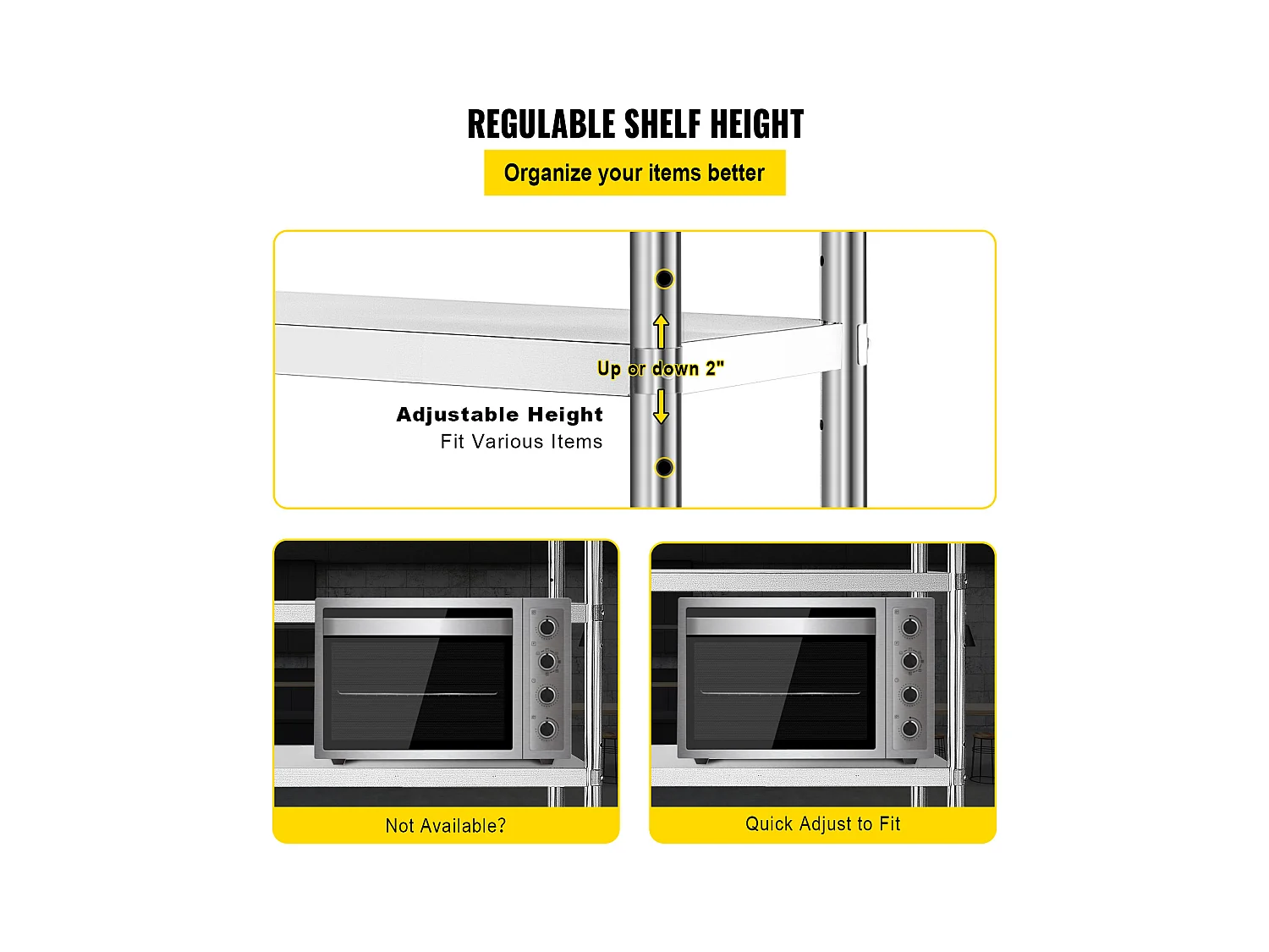 Étagère de Rangement SucceBuy Réglable à 4 Niveaux en Acier Inoxydable, Étagère Robuste, Hauteur Réglable