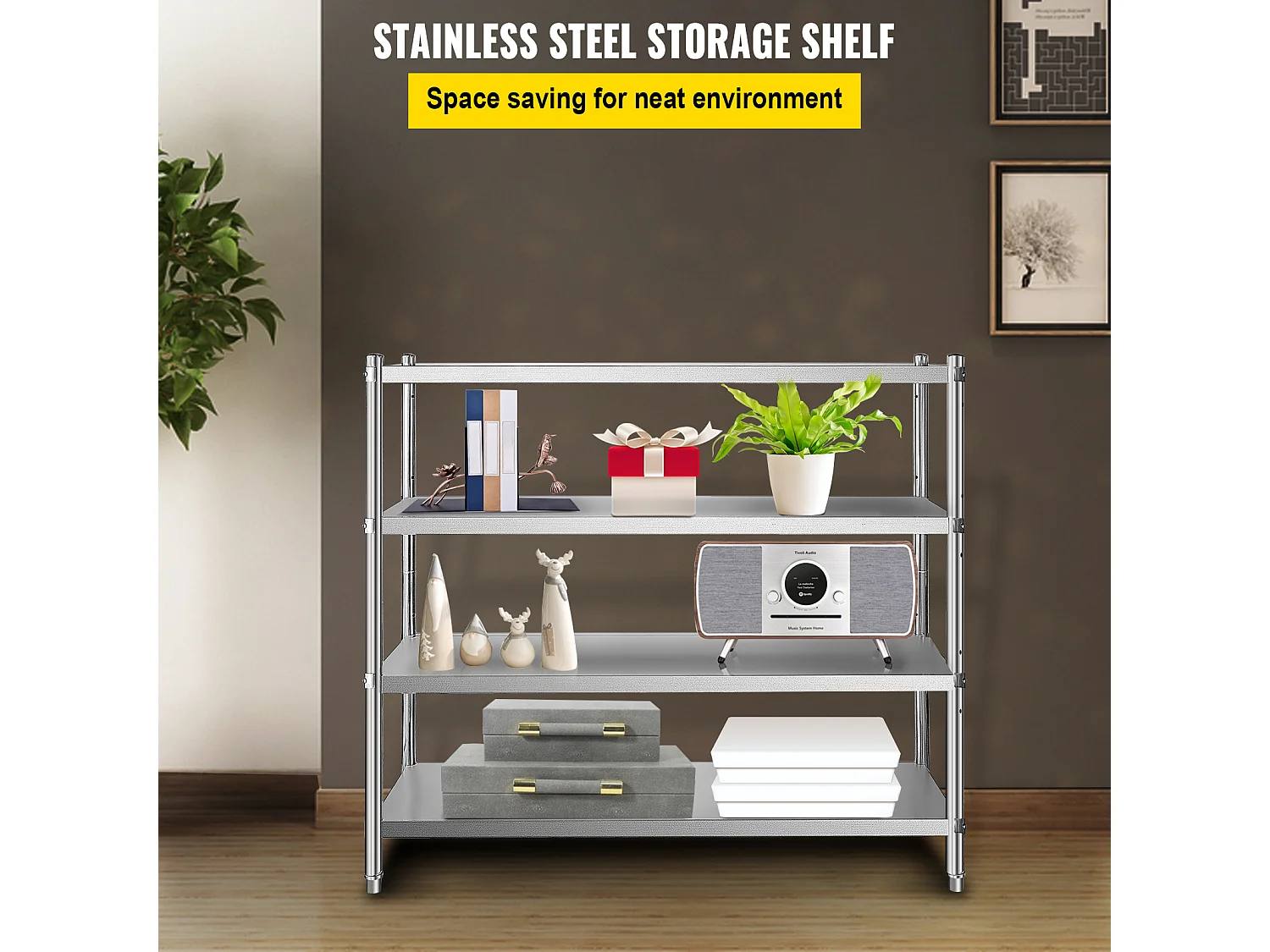 Scaffale di Archiviazione SucceBuy Regolabile a 4 Livelli in Acciaio Inossidabile