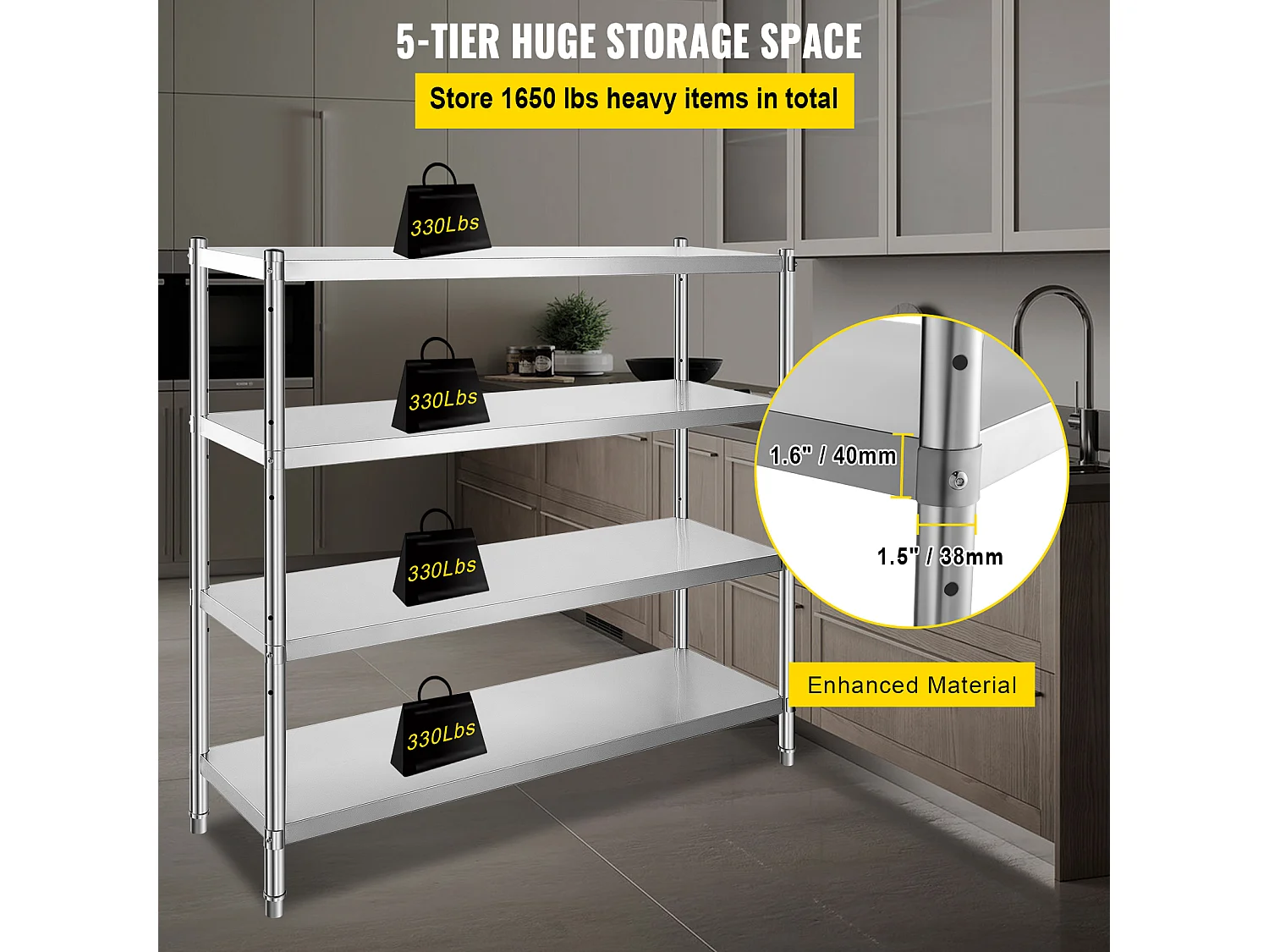 Scaffale di Archiviazione SucceBuy Regolabile a 4 Livelli in Acciaio Inossidabile