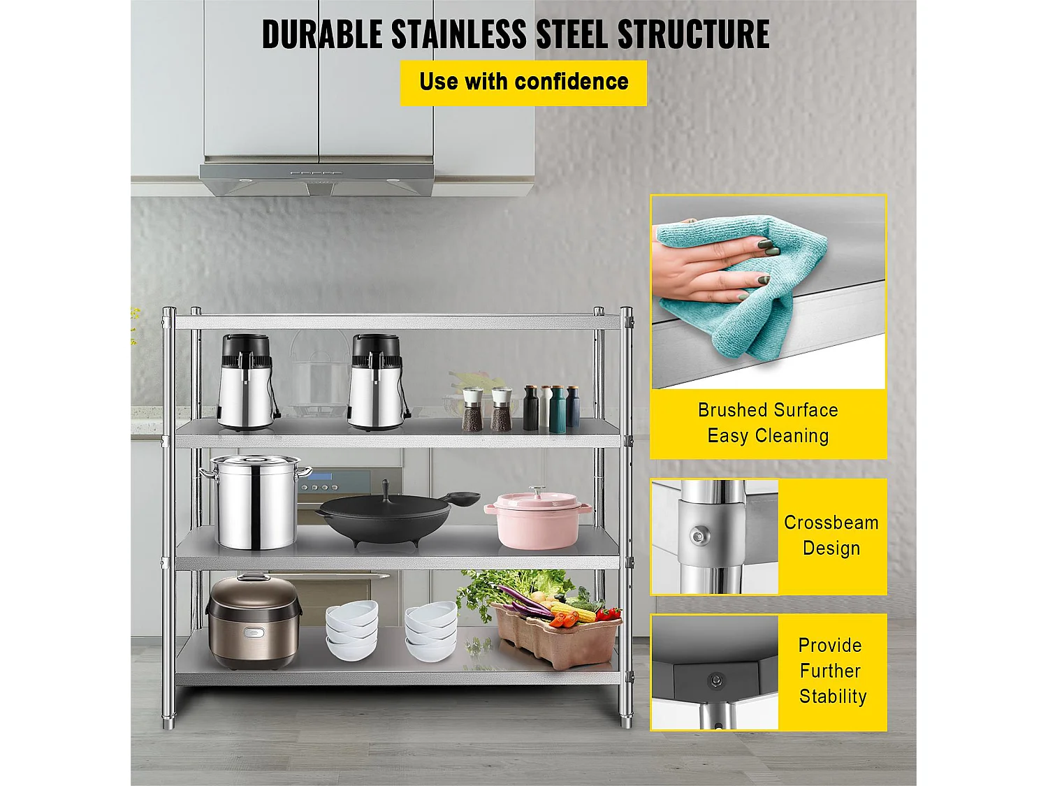 Scaffale di Archiviazione SucceBuy Regolabile a 4 Livelli in Acciaio Inossidabile