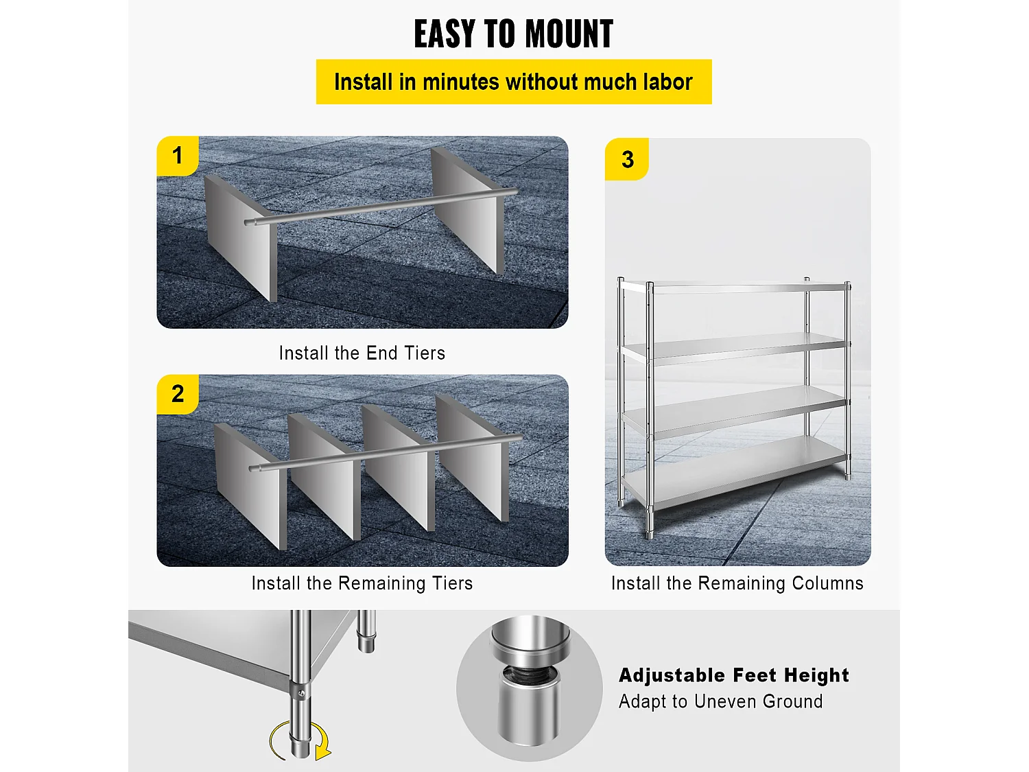 Scaffale di Archiviazione SucceBuy Regolabile a 4 Livelli in Acciaio Inossidabile