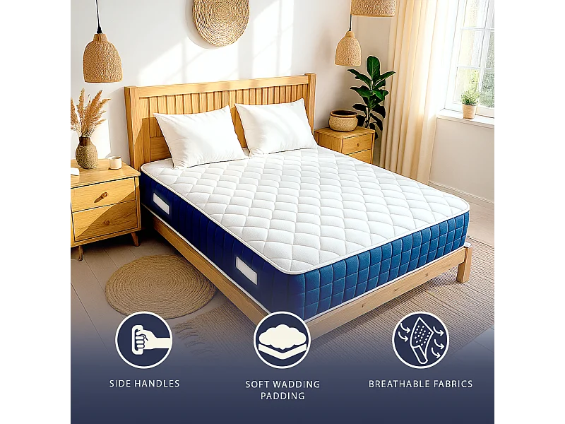 Materac małżeński 180 x 200 cm ze sprężynami kieszeniowymi i pianką memory | Wysokość 30 cm | Hipoalergiczny | Medyczny | Włochy