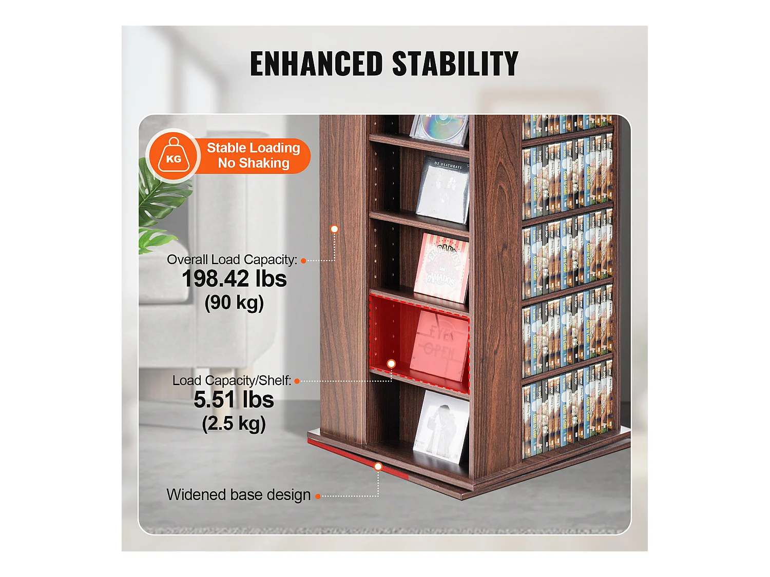 Vitrine, SucceBuy 4-seitig Drehbarer Medienturm, für Bis zu 1 040 CDs, Espresso-Finish