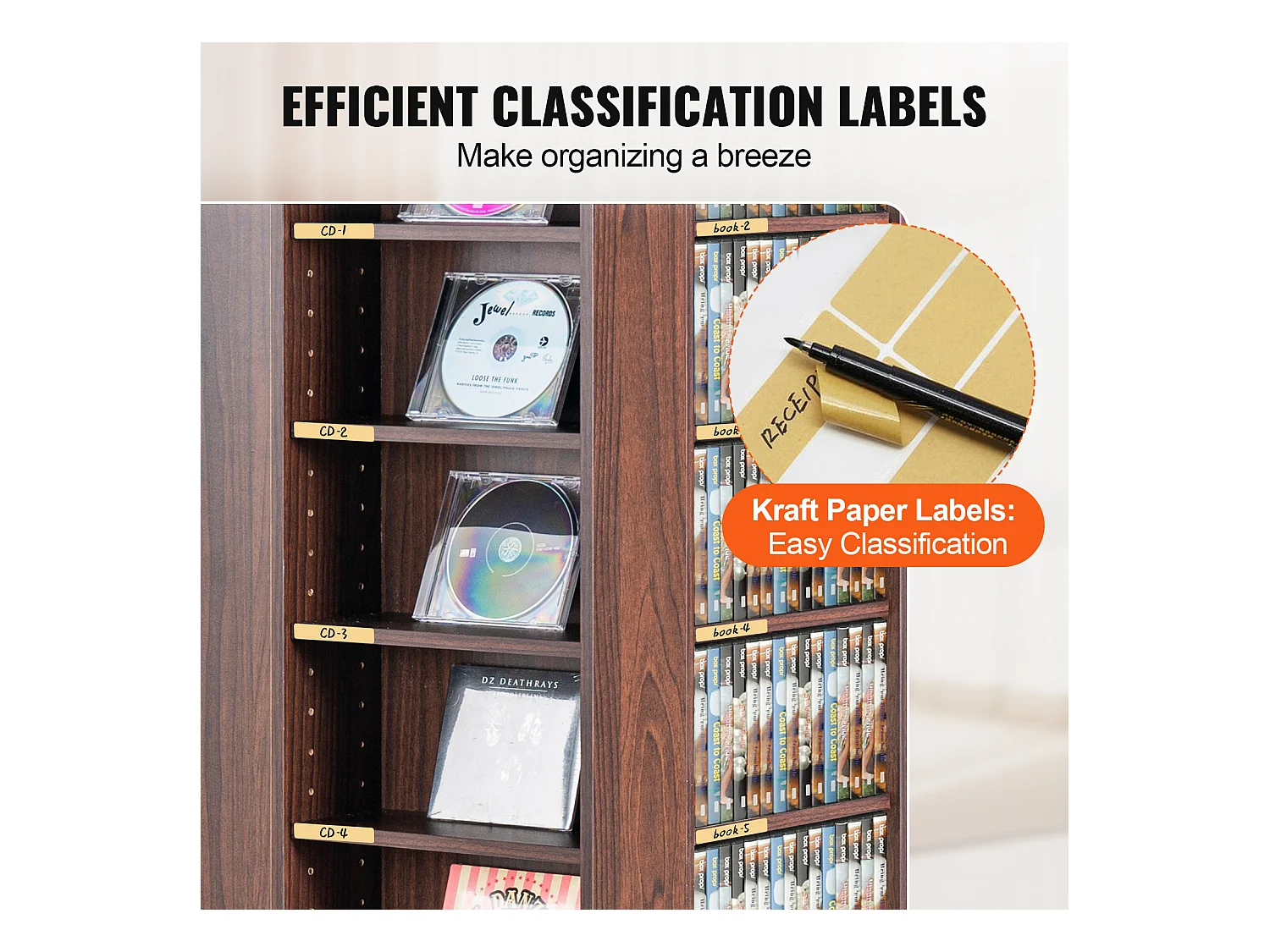 Vitrine, SucceBuy 4-seitig Drehbarer Medienturm, für Bis zu 1 040 CDs, Espresso-Finish