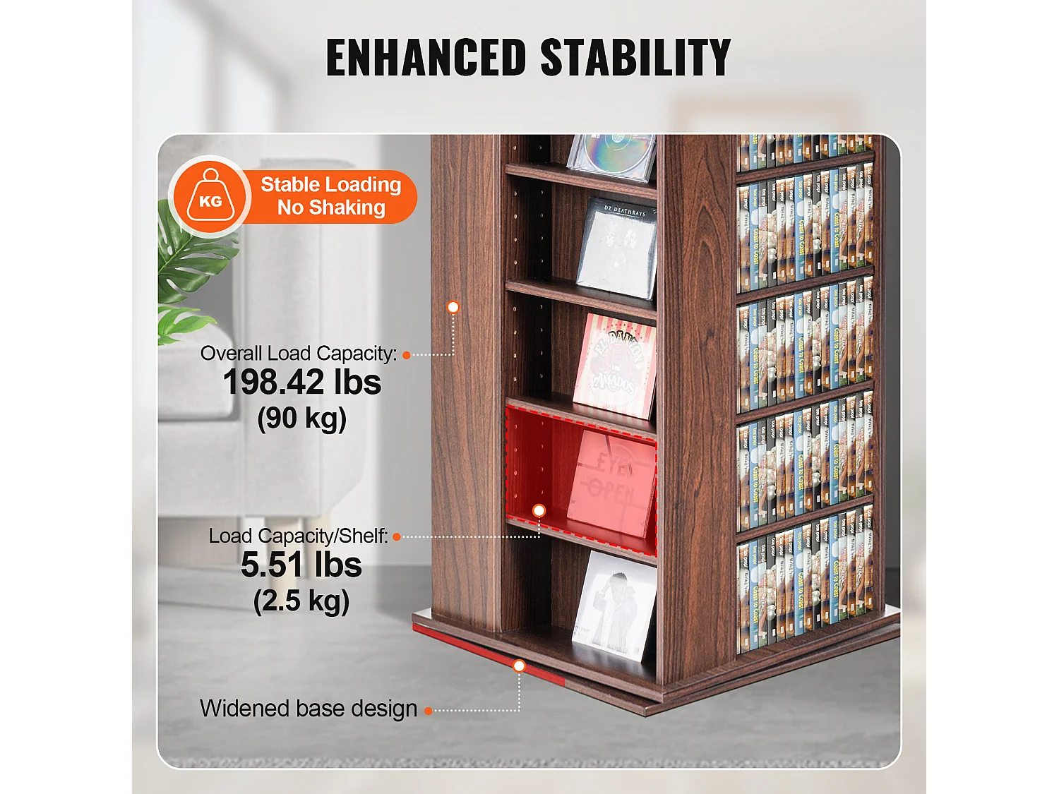 Vitrine, SucceBuy Tour Multimédia Rotative à 4 Côtés, Pouvant Contenir Jusqu'à 1 040 CD, Finition Expresso