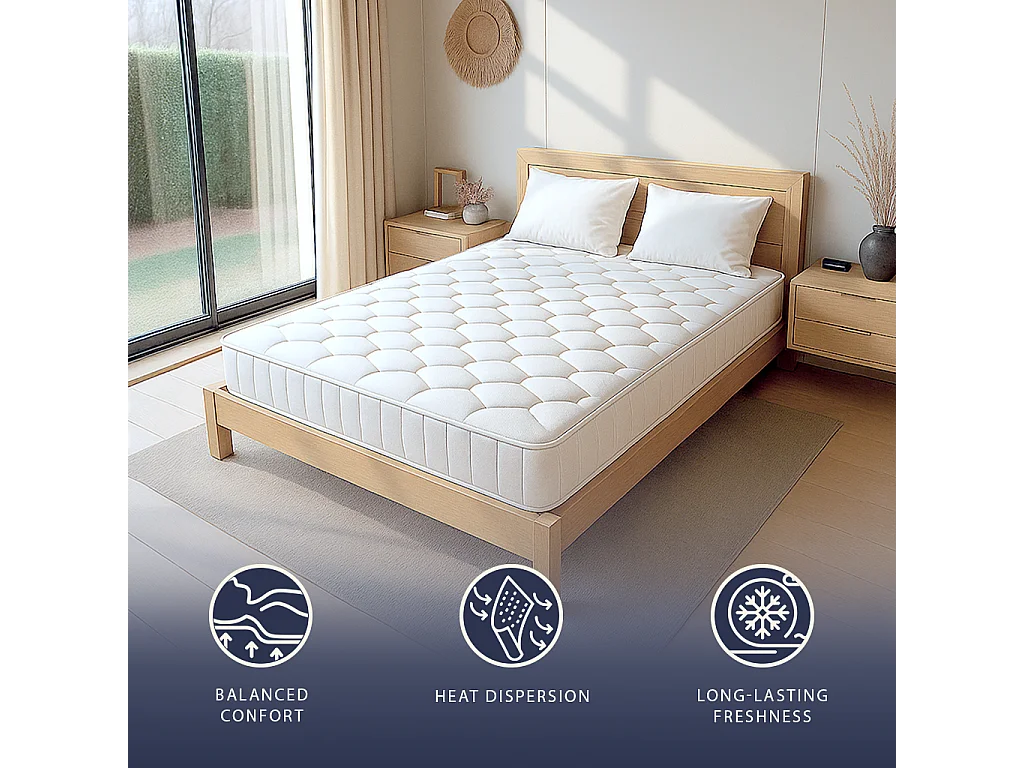 Matelas 160x190 ressorts ensachés + mémoire | H25 cm | Fabriqué en Italie