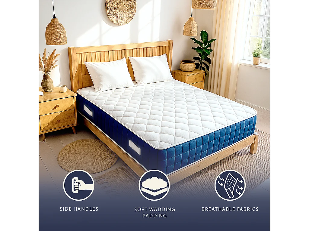 Matelas double français 140 X 190 Ressorts ensachés et Memory Foam | Hauteur 30 cm | Hypoallergénique | Médical