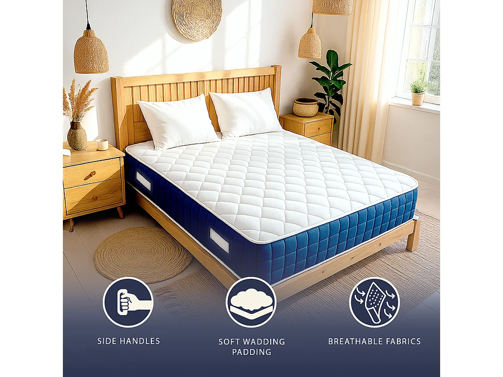 Matelas double français 140 X 190 Ressorts ensachés et Memory Foam | Hauteur 30 cm | Hypoallergénique | Médical