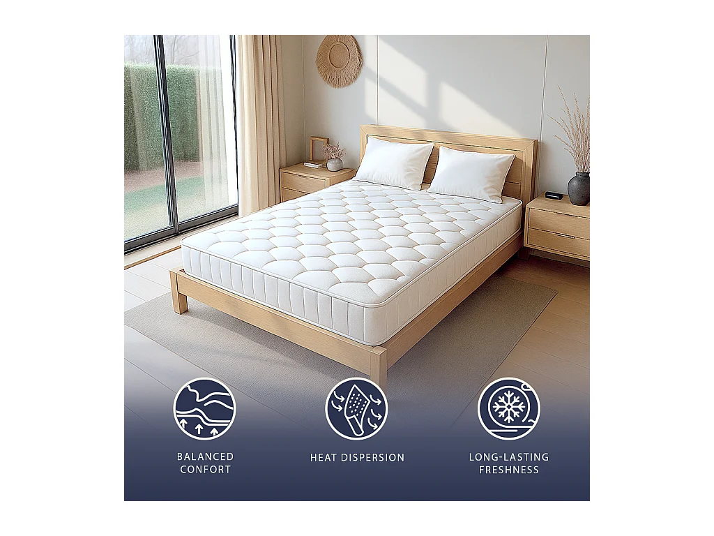 Matelas 90x190 ressorts ensachés + mémoire | H25 cm | Fabriqué en Italie