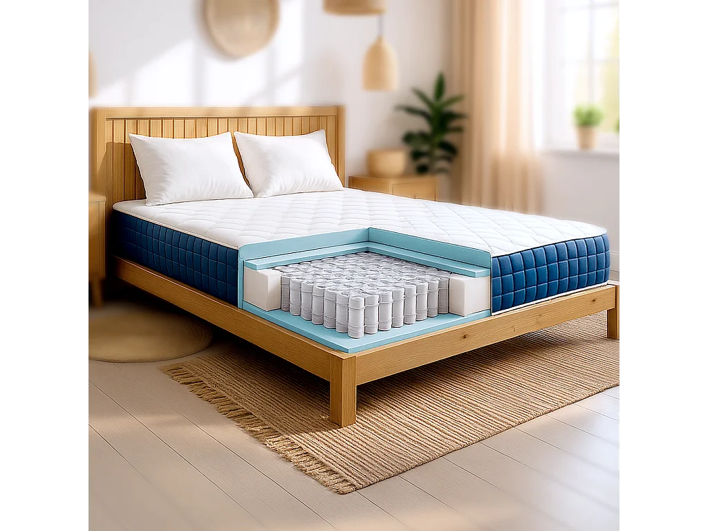 Matelas double français 135 X 190 Ressorts ensachés et Memory Foam | Hauteur 30 cm | Hypoallergénique | Médical