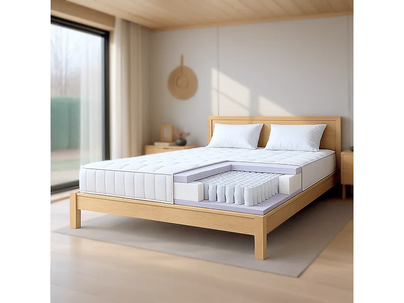 Matelas 140x200 ressorts ensachés + mémoire | H25 cm | Fabriqué en Italie